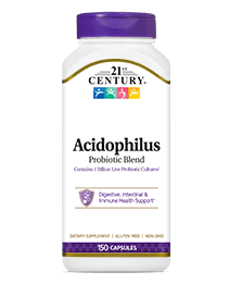 A bottle of 21st Century Acidophilus Probiotic Blend capsules.