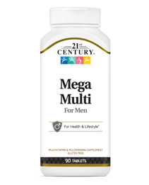 A bottle of 21st Century Mega Multi Mens Multivitamin and Multimineral tablets.