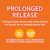 A graphic icon with the words prolonged release vitamins slowly release nutrients into the body over an extended period of time, non-GMO, gluten free and no added sugar, salt yeast, preservatives or artificial flavors, suitable for vegans.