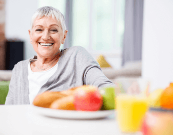 Senior woman smiling.