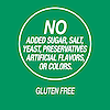 A graphic image with the words no added sugar, salt, yeast, preservatives, artificial flavors or colors and gluten free.