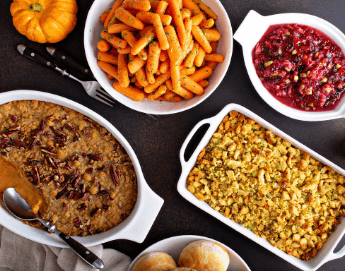 Thanksgiving dinner plated and looking delicious.