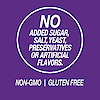 A graphic icon with the words no added sugar, salt, yeast, preservatives or artificial flavors, non-GMO and gluten free.