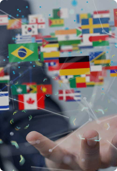 Man holding flags of different nations.