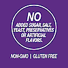 A graphic icon with the words no added sugar, salt, yeast, preservatives or artificial flavors, non-GMO and gluten free.