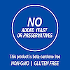 A graphic icon with the words no added yeast or preservatives, this product is beta-carotene free, non-GMO and gluten free.